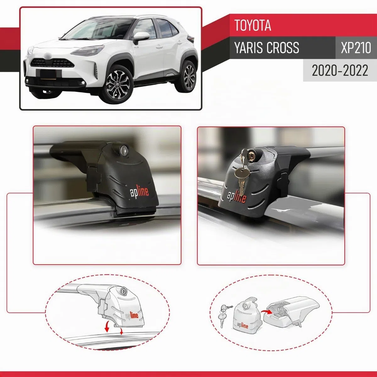 Compatibile con Toyota Yaris Cross 2020-2025 Ace-2 Barre Tetto Portapacchi Auto Barre Portatutto Grigo Alluminio 2 Barre