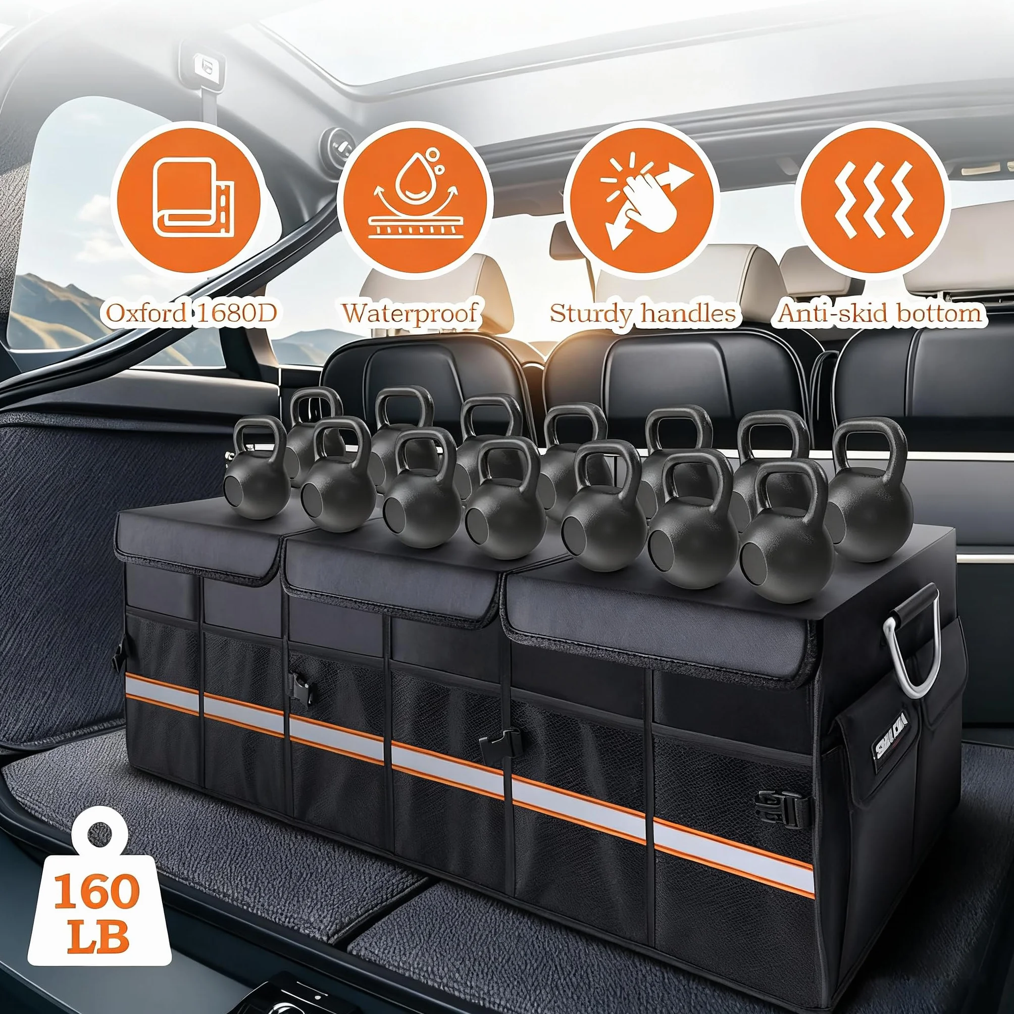 Organizer per Bagagliaio, Borsa per Bagagliaio, Pieghevole per Auto con Scomparti, Coperchio e Borsa Impermeabile, Organizer Macchina Fondo Antiscivolo, 100L Borsa Porta-oggetti da Baule