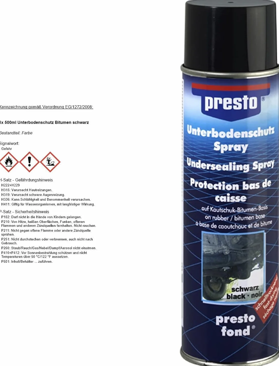 Presto 306017 Bitume di Protezione sottoscocca Nero 500 ml