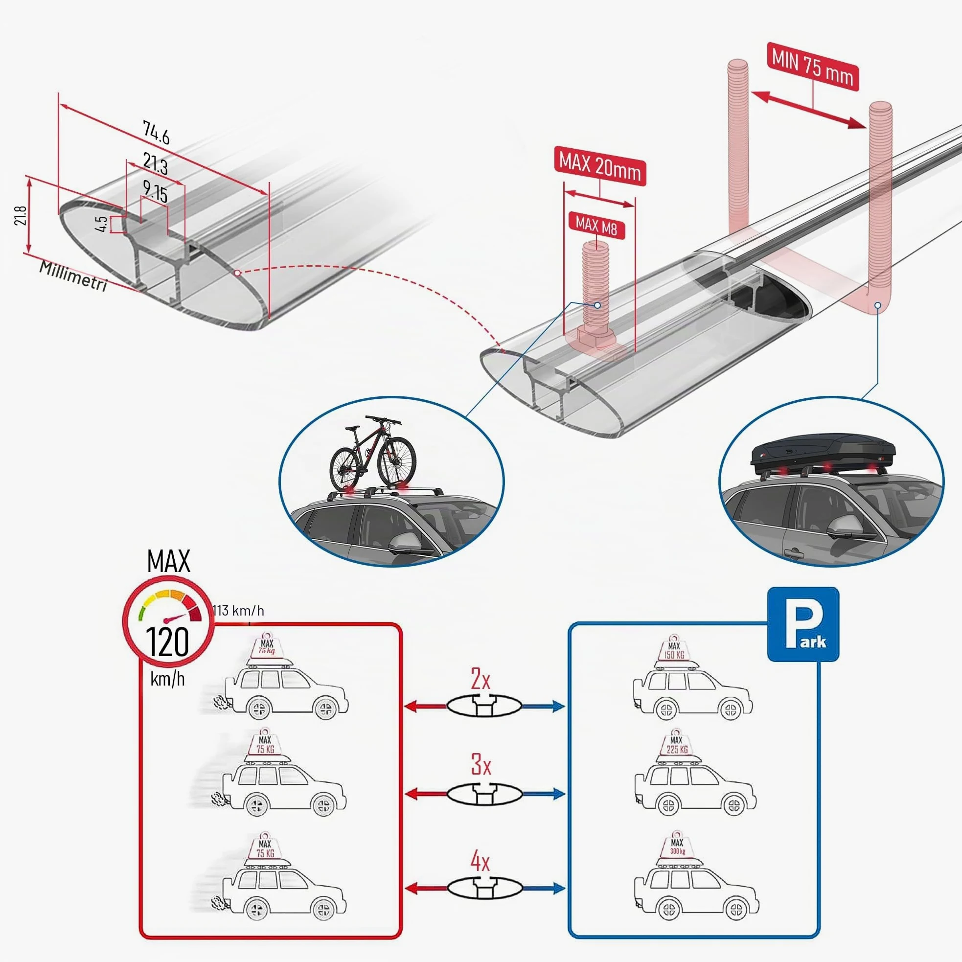 Compatibile con Toyota Yaris Cross 2020-2025 Ace-2 Barre Tetto Portapacchi Auto Barre Portatutto Grigo Alluminio 2 Barre