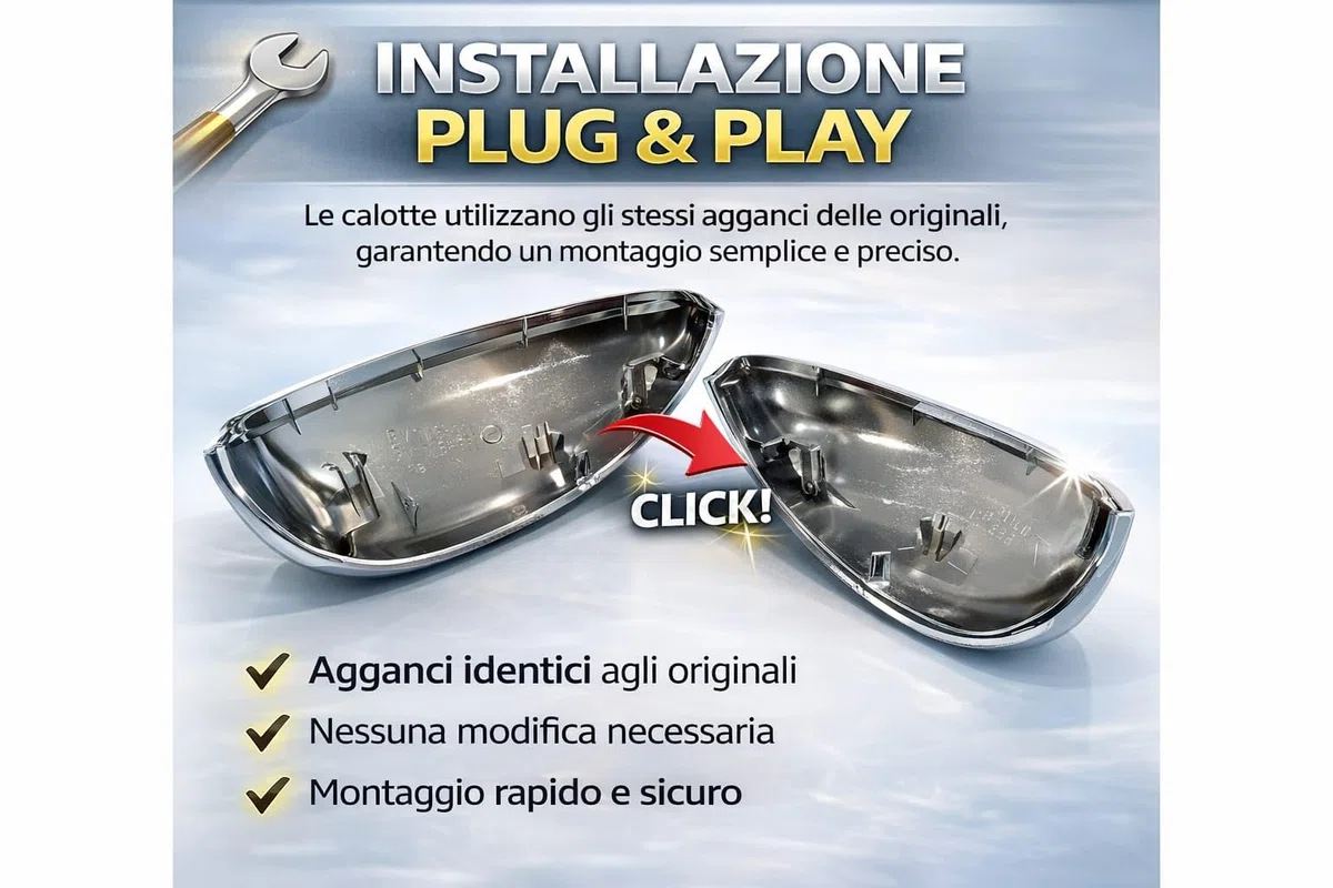 Coppia Calotte Specchio Cromate Retrovisore Compatibile con Fiat 500X 2014-2025 Nuove Coprispecchi Argento Lucido Eleganti