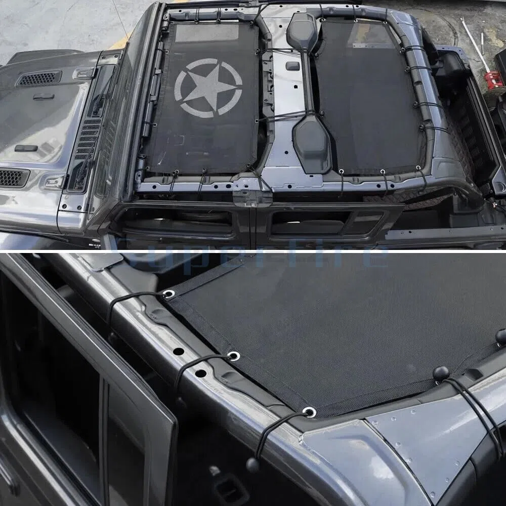 Copertura superiore del parasole del tetto in rete compatibile con Jeep Wrangler JL JLU 2018-2023 a 4 porte, protezione UV e riduzione del calore,Five pointed star