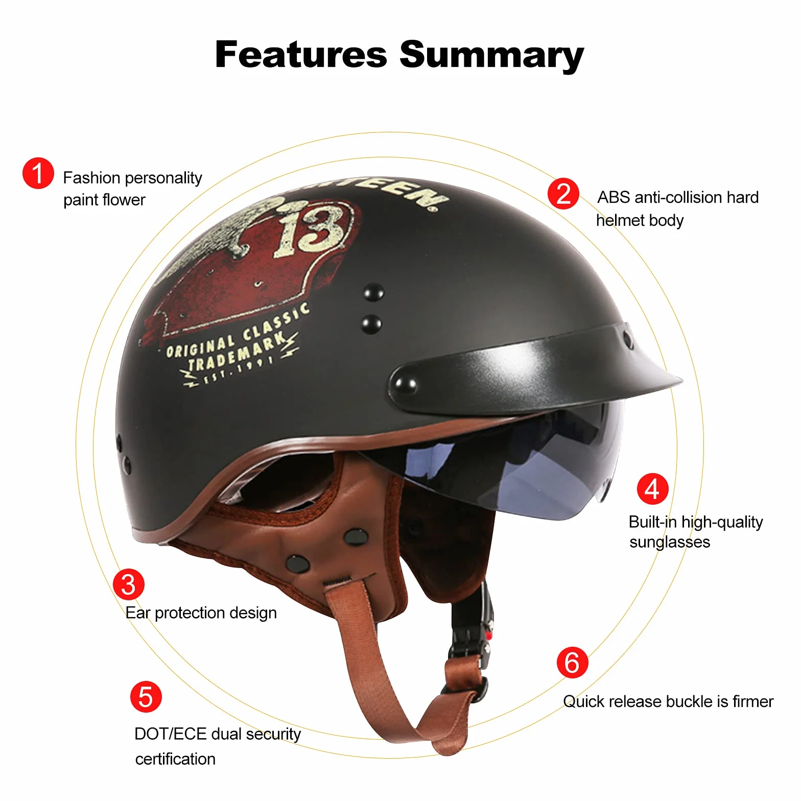 Casco Moto Adulto, Casco Semi Aperto Con Visiera. Casco Per Scooter Atv Casco, Casco Di Sicurezza Certificato ECE
