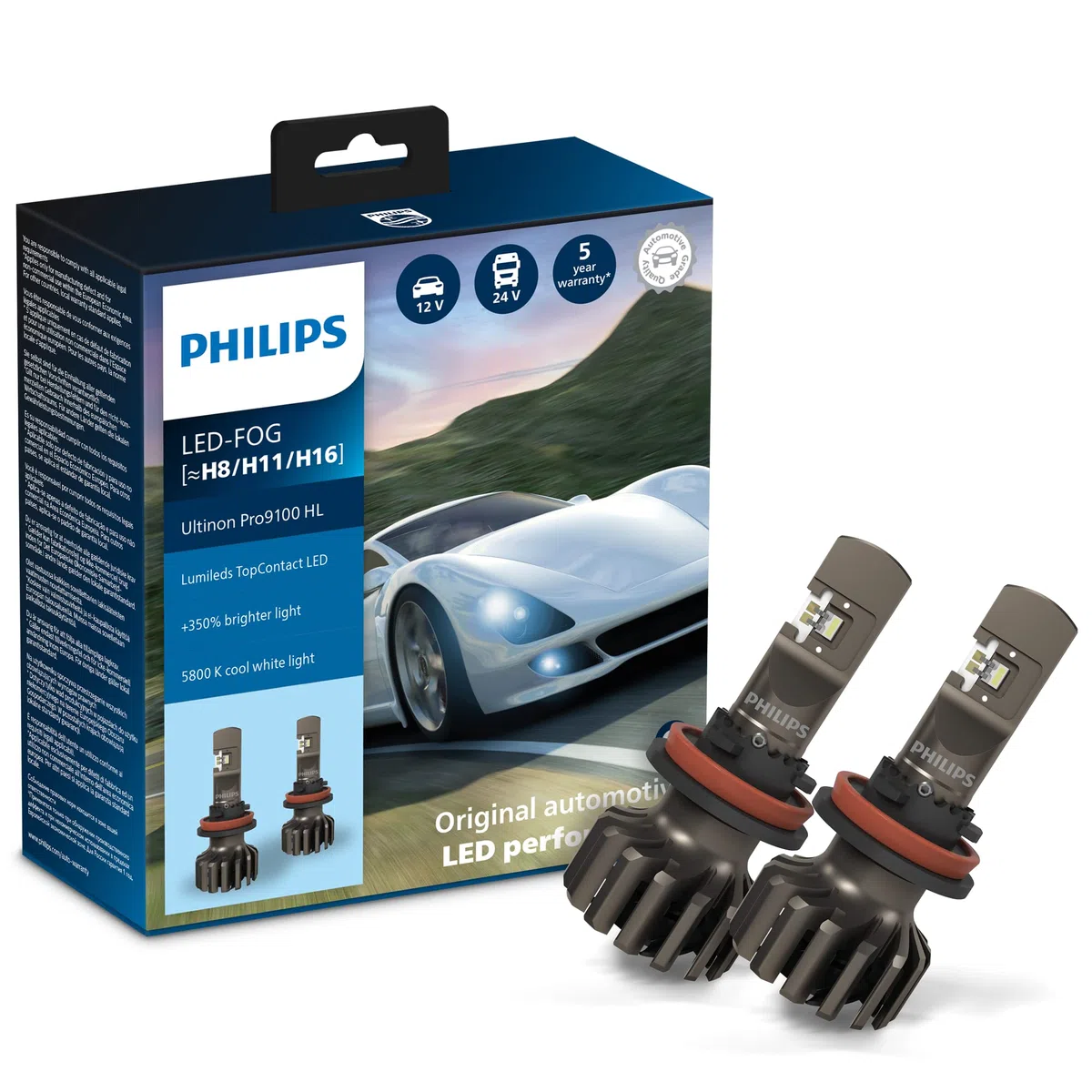 Philips Ultinon Pro9100 LED lampadina fari auto (H8/H11/H16), +350%, 5.800K, set di 2