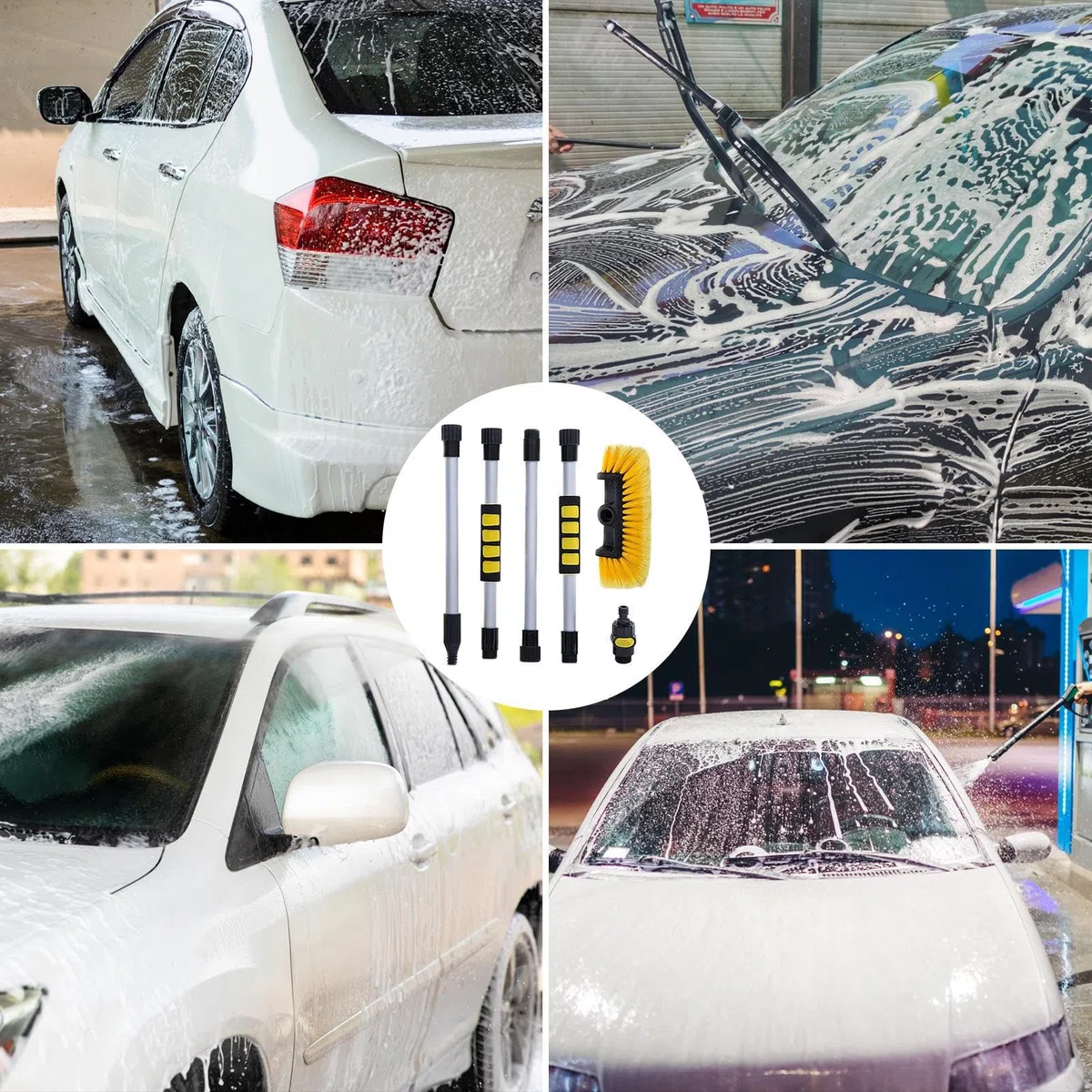 Genérico Spazzola per auto: capelli per lavare i capelli con fissaggio di | tubi, testina di pulizia multifunzione per lavaggio auto, attrezzatura di lavaggio