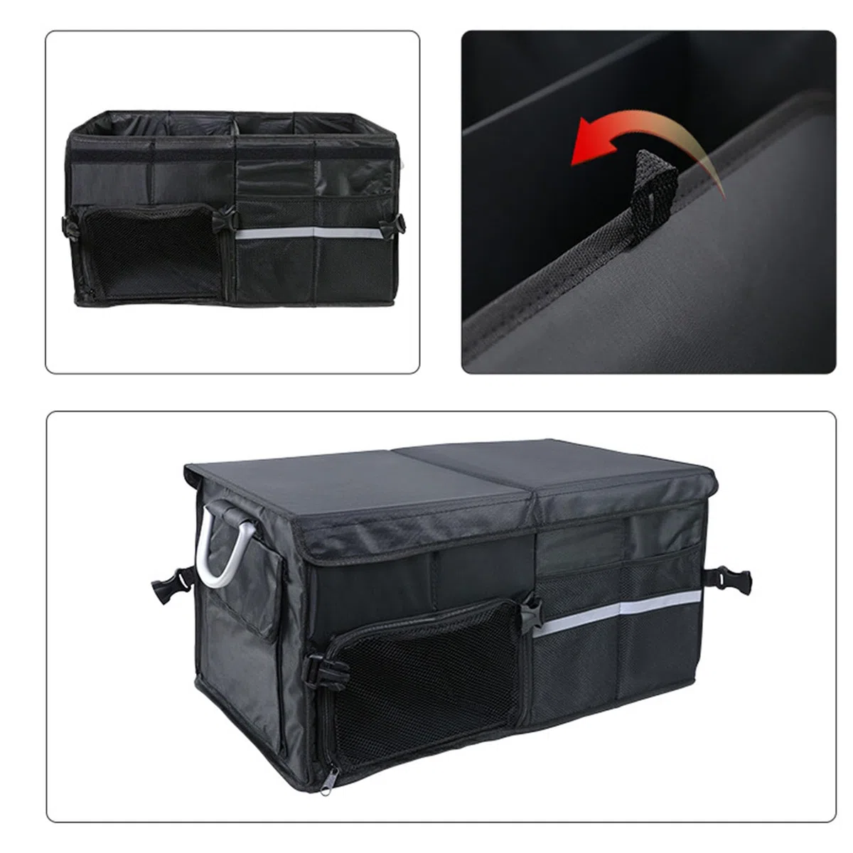 Organizer per Bagagliaio per Auto con Coperchio, Pieghevole in Tessuto Oxford Impermeabile da 55 Litri per Camion SUV Design Pieghevole a 3 (Senza scomparto per scarpe Nero grande 55 litri)