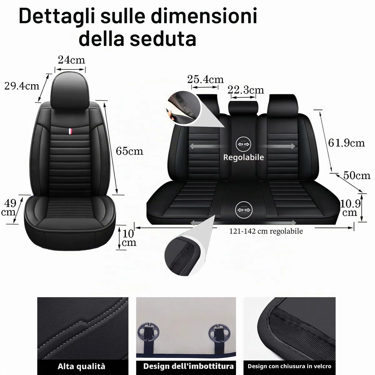 Per Renault Captur Clio Kadjar Koleos Megane Twingo, set di 5 coprisedili universali in pelle, traspiranti, antisporco, resistenti all'usura (nero)
