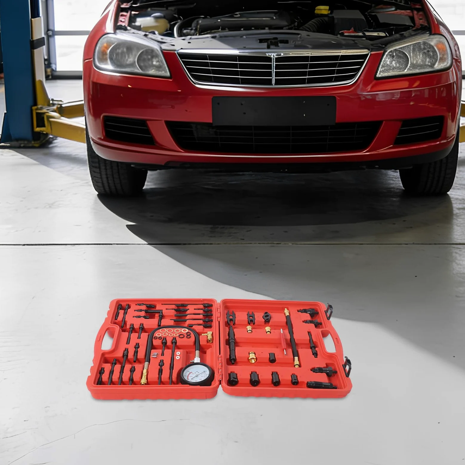 Tester di compressione benzina e diesel, tester di compressione 0-40 bar/600 psi, per auto e camion, tester di perdita di pressione, manometro per test della pressione del cilindro e diagnosi del