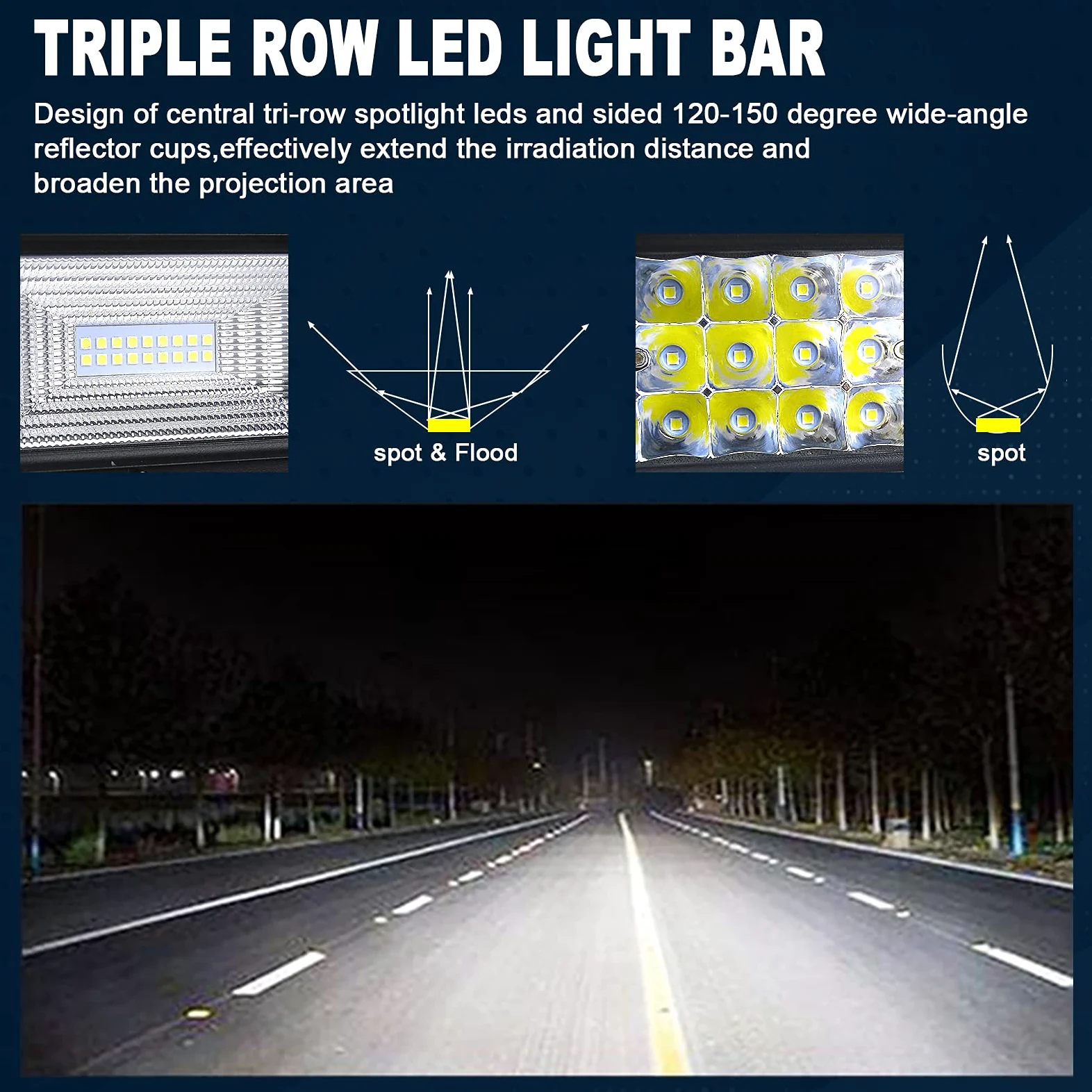 RIGIDON Barra Led Fuoristrada, curva 42" 105 cm 540W Tripla Fila Barra Luce Led Con Strobo Cablaggio Kit, Per Auto Camion SUV ATV Barca 4x4 Veicoli Offroad, Impermeabile Faretti Fendinebbia, Bianco