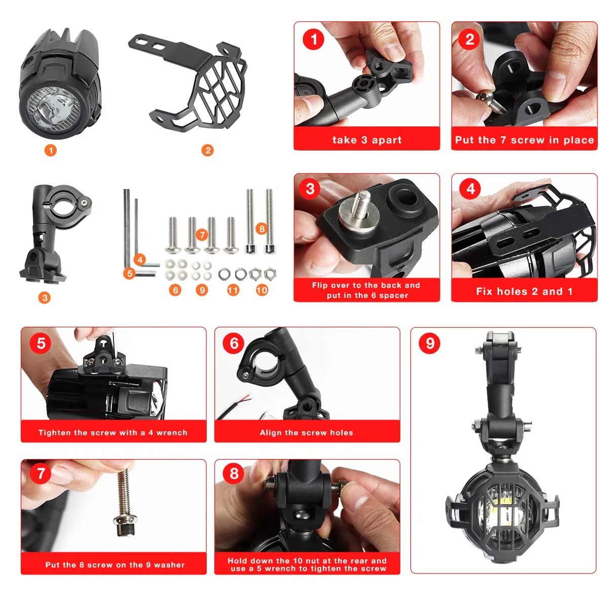 LITTOU Motorcycle Light Fit per Moto ATV Trattore Carrello elevatore Barca Spotlight Universale Faro Fendinebbia Luce di Esecuzione Luce ausiliaria (Set Completo)
