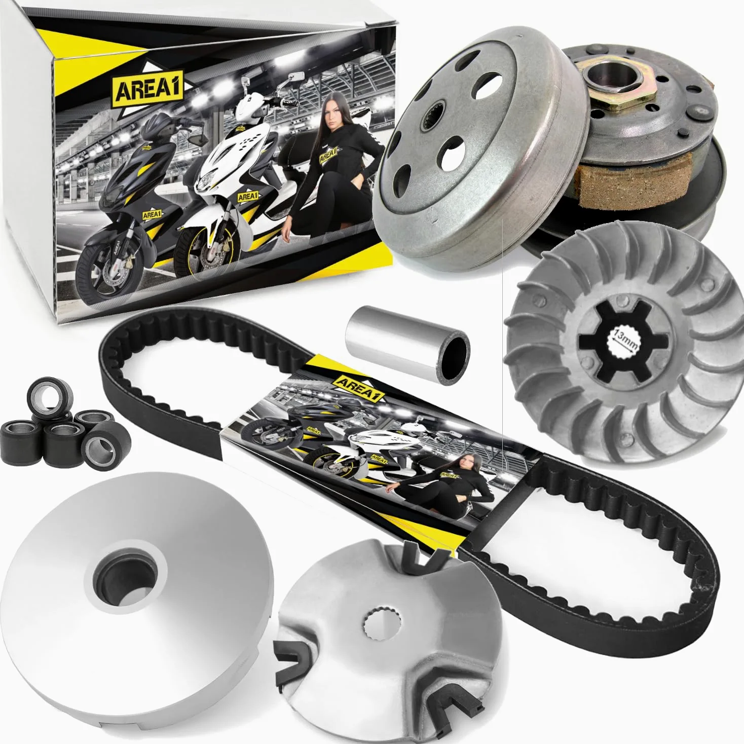 Area1 Kit Variomatik con cinghia trapezoidale e trasduttore per scooter con motore 50ccm 2T compatibile con Aerox Neos Jog Nitro Ovetto MachG Booster,