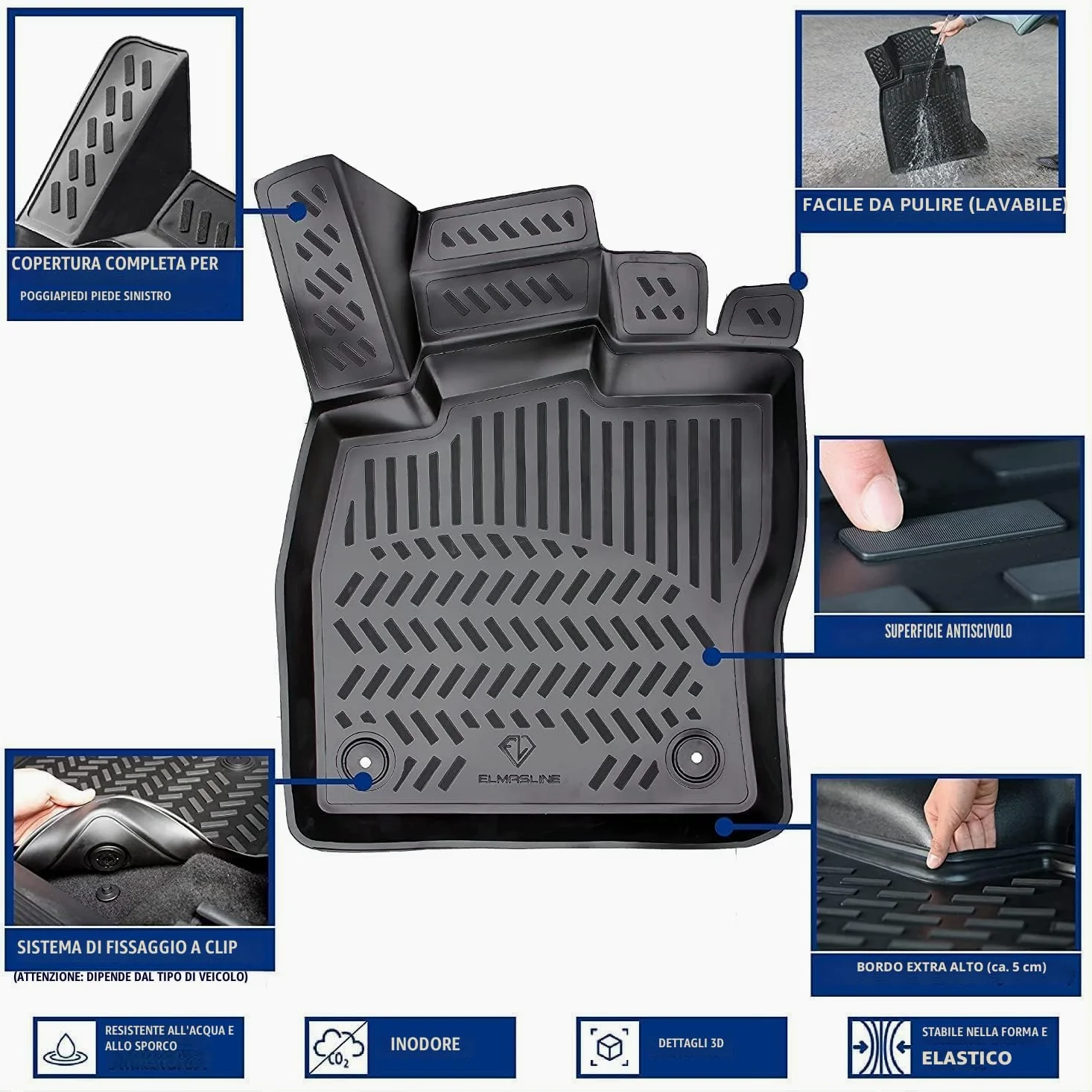 ELMASLINE 3D Tappetini Gomma e Vasca Baule per Hyundai Tucson III 2015-11/2021 (terza generazione TL/TLE) | Tappetini Auto | Vasca per il bagagliaio | Accessori auto