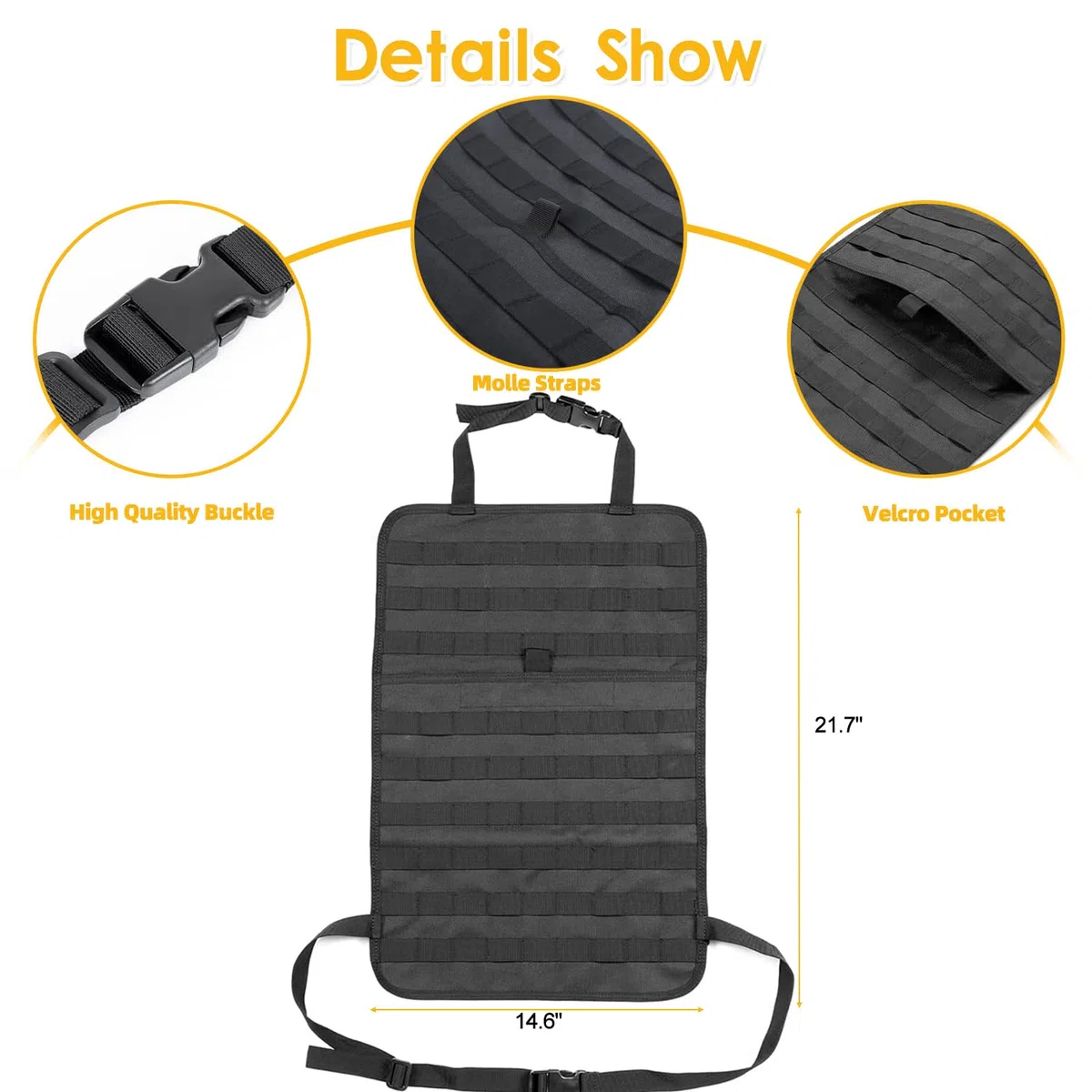 Organizer tattico per sedile posteriore, universale, con 5 tasche Molle multifunzione rimovibili, adatto per tutte le auto Jeep e camion, accessori da esterno per campeggio, viaggi su strada,