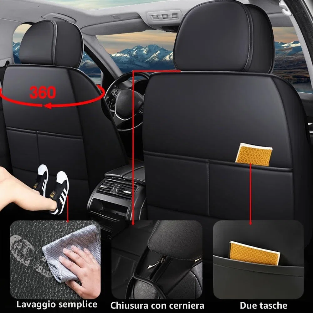 Coprisedili auto sedile anteriore set da 2 pezzi coprisedili auto in pelle universali per Mercedes Benz Classe B, Classe C, Classe E, GLB, GLK, GLC, GLE (nero)