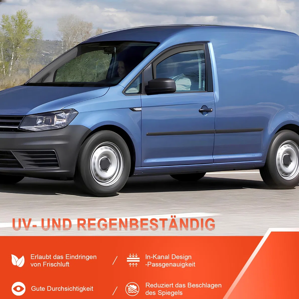 GEARMONSTER Deflettori per finestrini auto per VW Caddy 2005-2018, protezione dalla pioggia, deflettori integrati, deflettore del vento integrato, confezione da 2, nero