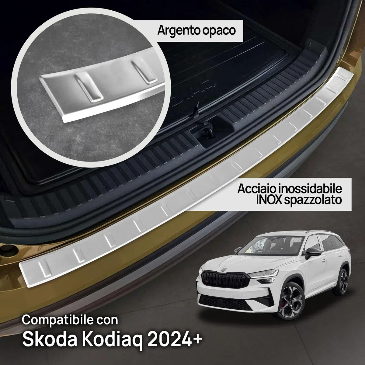 CHROMEMASTER | Protezione Paraurti Posteriore Compatibile con Skoda Kodiaq 2024+ ; Acciaio inossidabile, Spazzolato, Argento; Protezione Paraurti Protegge la Vernice dai Graffi