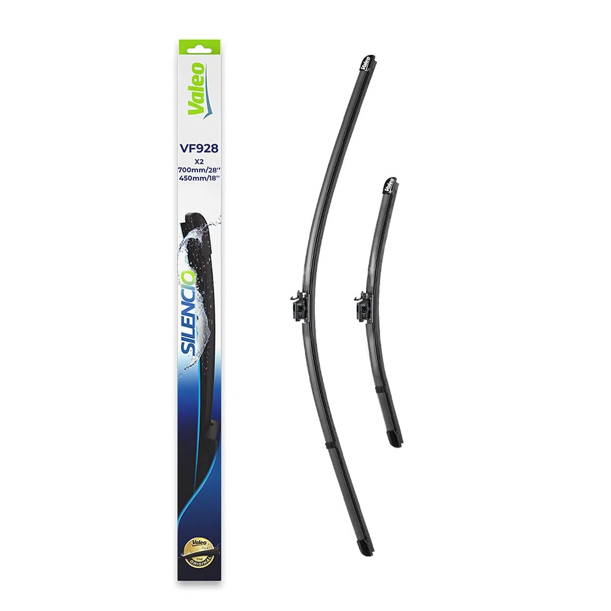 VALEO Silencio Tergicristalli VF928 Kit di Spazzole tergicristallo originali Flat Blade ad Alte Prestazioni, Maggior Visibilità su Strada 700mm/450mm Anteriore Confezione da 2 577928