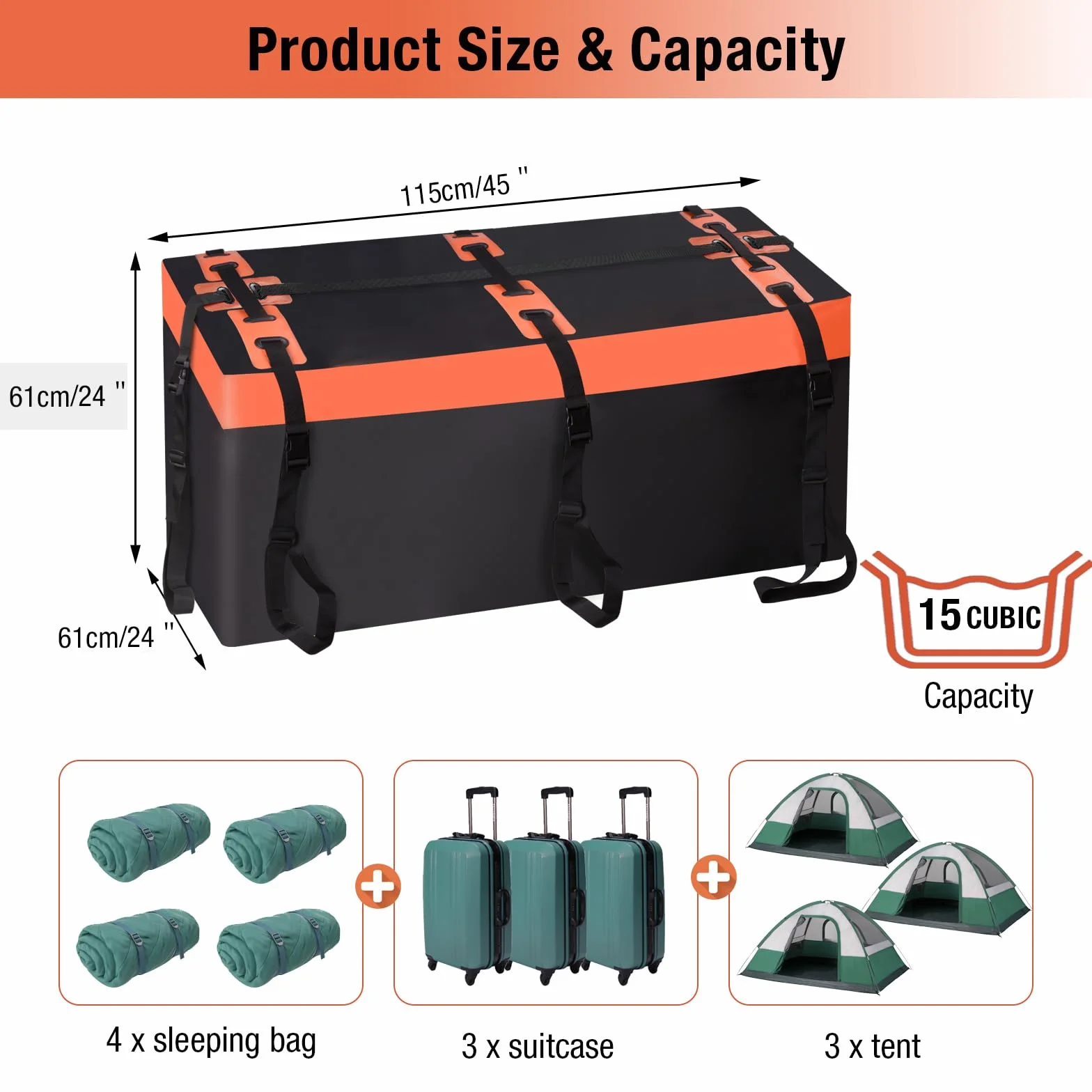 Box da tetto auto, scatola posteriore per gancio di traino, 425 litri, Pro 600D, in PVC, impermeabile, antistrappo, pieghevole