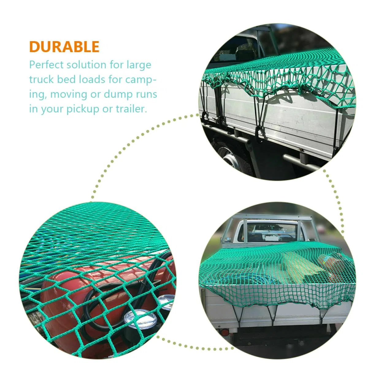 Rete di Carico per Cassone di Camion 2,5x3,5 M in Nylon Resistente ai Raggi UV con Ganci e Corda Elastica per Sicurezza Trasporto Pickup e Rimorchi