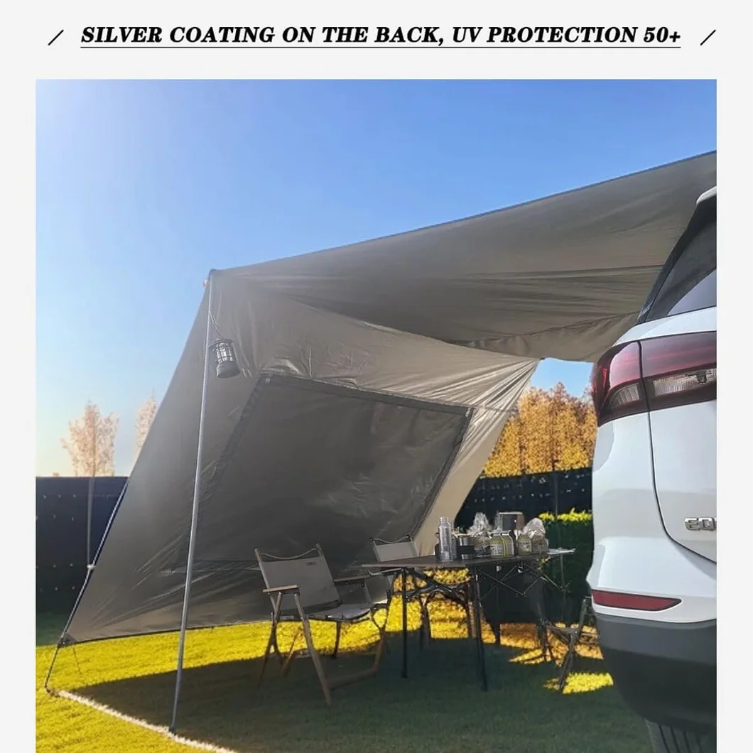 Tenda da Campeggio 3x5 per Van Caravan Portico Impermeabile e Antisole Abside Tende da Sole per Porta Posteriore Tarp da Campeggio con Palo (Nero, 3x5m)