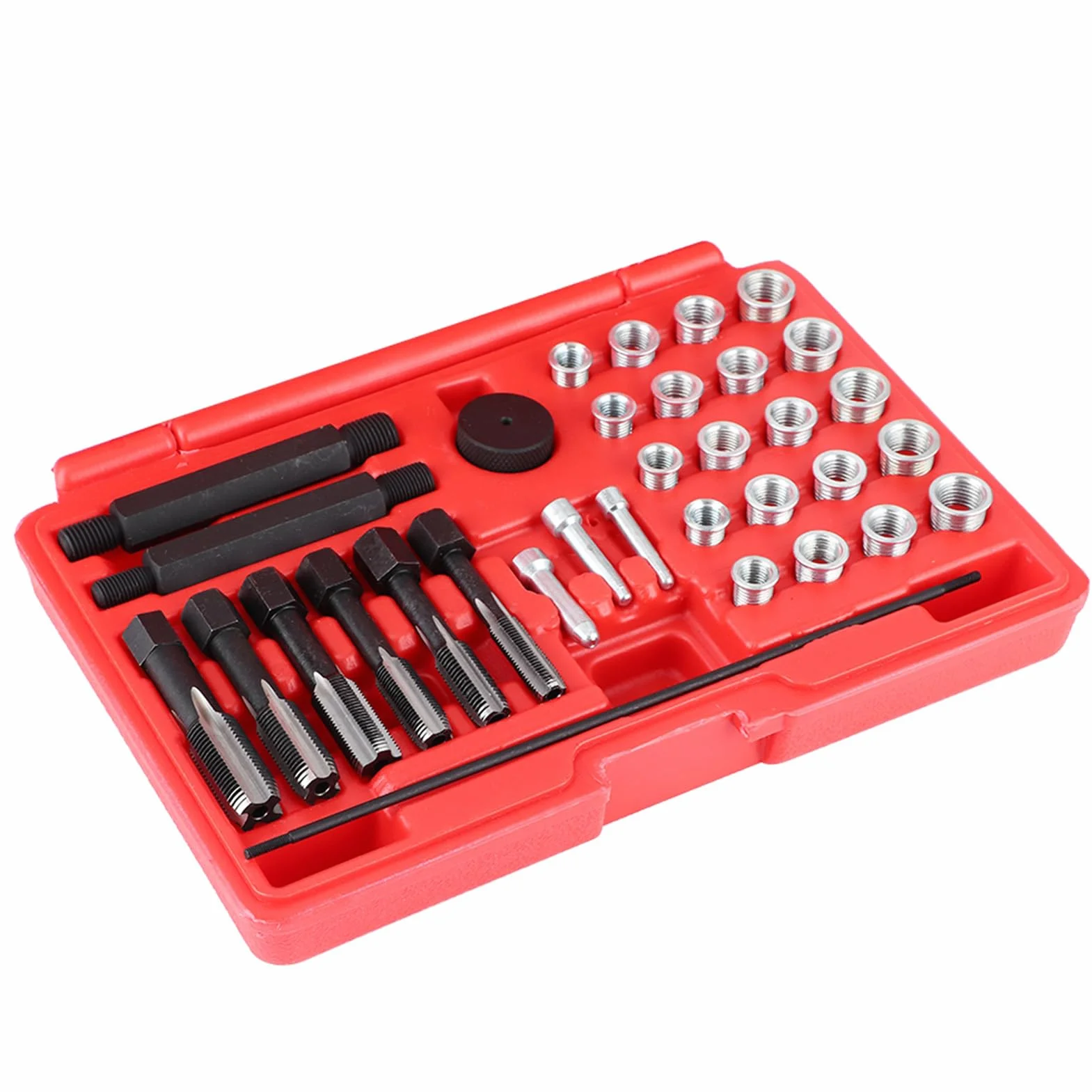 Kit di Riparazione Filettatura 33 Pezzi, Kit di Riparazione Testa Zigrinata per Candelette Set di Filettatura Candele Rimedio Rapido Ed Efficace con Adattatori Filettati di 4 Dimensioni,