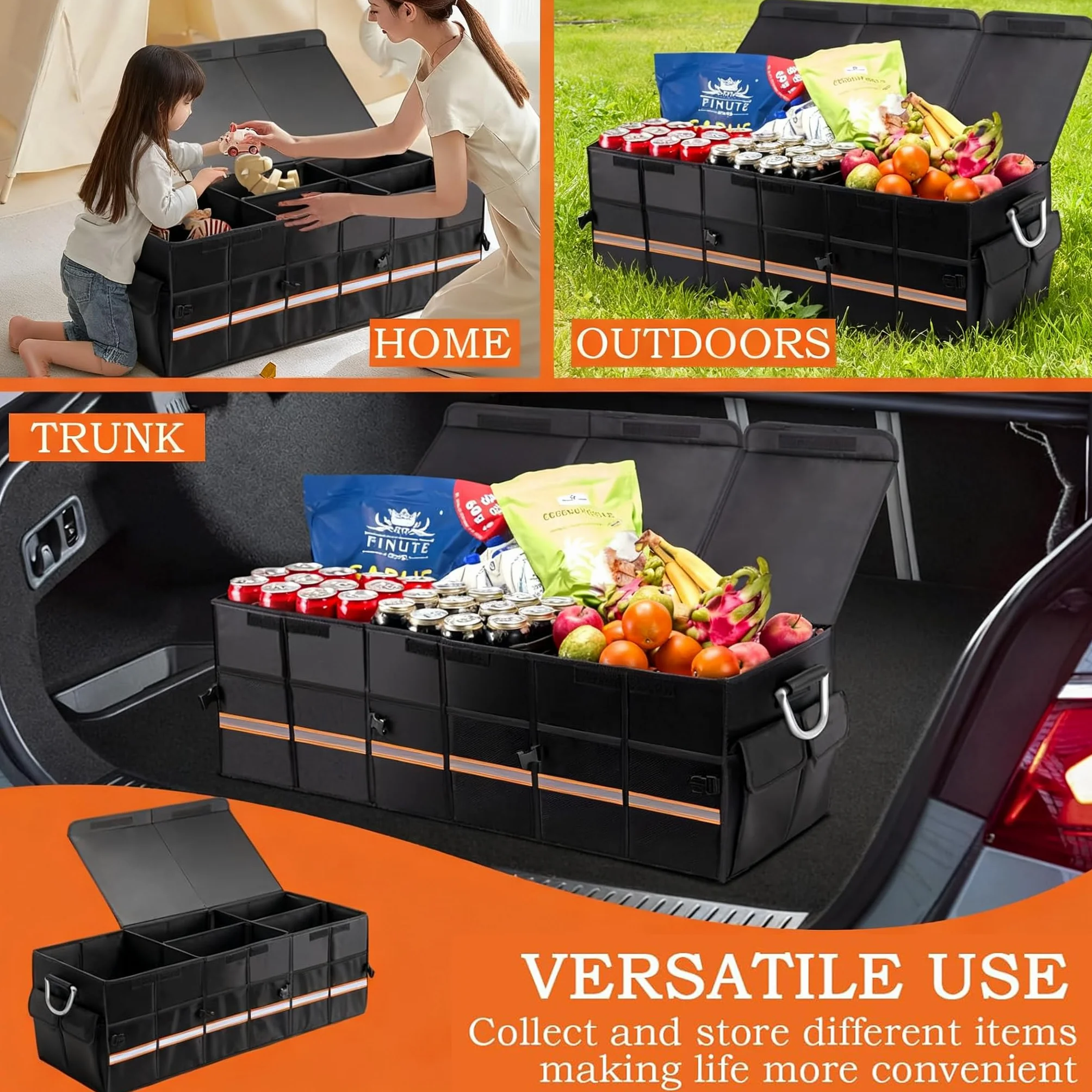 Organizer per Bagagliaio, Borsa per Bagagliaio, Pieghevole per Auto con Scomparti, Coperchio e Borsa Impermeabile, Organizer Macchina Fondo Antiscivolo, 100L Borsa Porta-oggetti da Baule