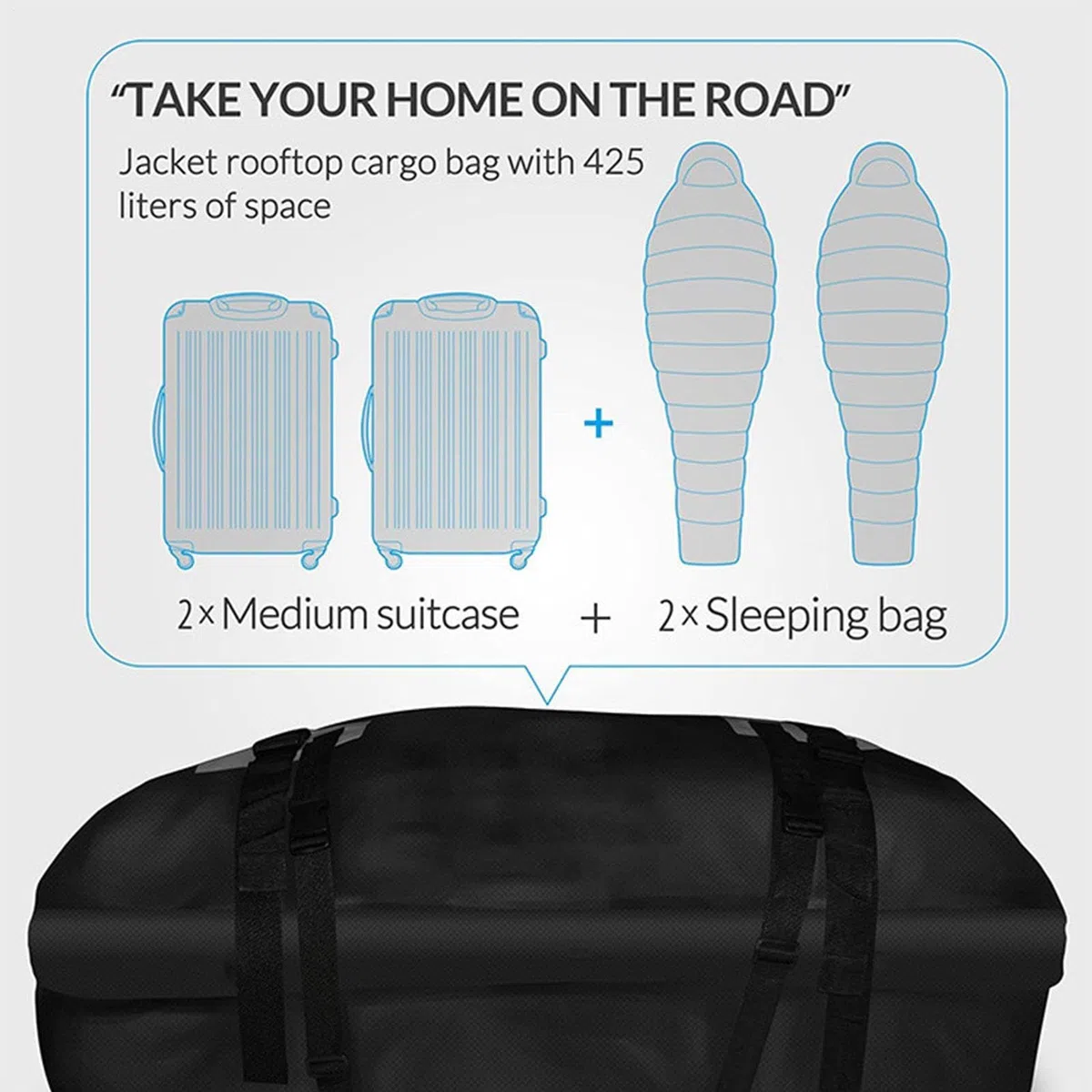 Borsa da carico impermeabile - Case di tetto flessibile da 15 piedi cubi | organizzatore superiore per auto in tessuto Oxford, contenitore per bagagli da viaggio pesante con cinturino rinforzato |