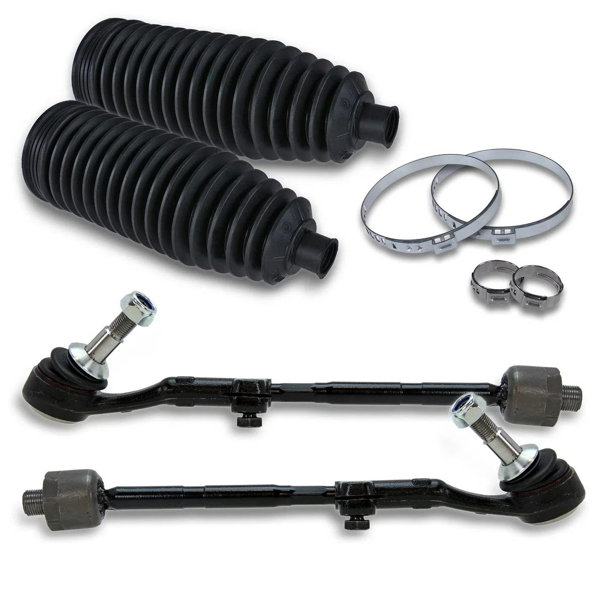 BESTPRICE 2x tiranti incl. estremità dei tiranti anteriori destra e sinistra, 1x set di cuffie per lo sterzo Compatibile con BMW Serie 1 (E81) (E87) (E88) (E82), Serie 3 (E90)