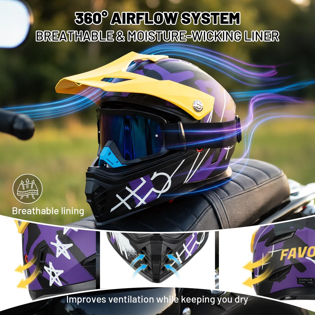 Favoto Casco da Motocross per Bambini (Occhiali Inclusi) – Leggero e Regolabile, Normativa ECE 22.06, Ideale per Cross MX e Enduro, Rosso-Nero S (49–50 cm)