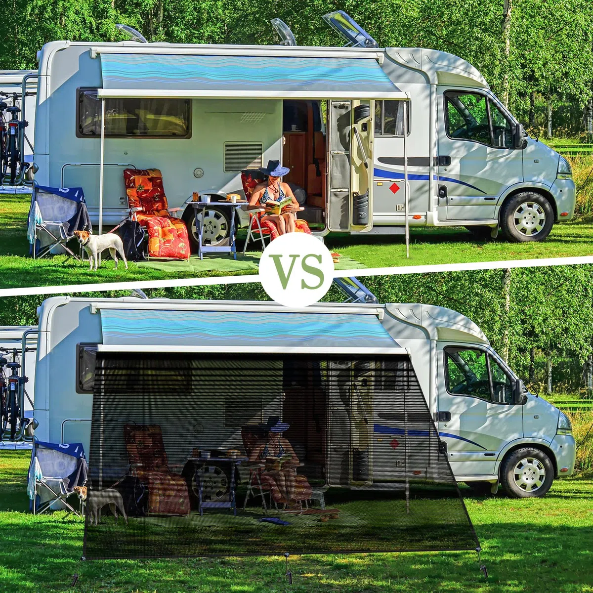 Parete frontale per tenda da sole,Parete frontale per tenda da sole permeabile al vento,Protezione dal sole e dal calore,Tendalini con blocco vista all'86%,per roulotte,camper - 2,43 (A) x 3,05 m (L)