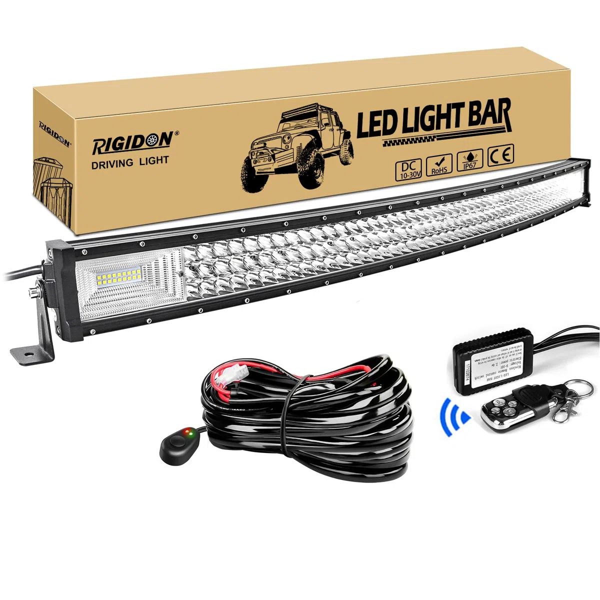 RIGIDON Barra Led Fuoristrada, curva 42" 105 cm 540W Tripla Fila Barra Luce Led Con Strobo Cablaggio Kit, Per Auto Camion SUV ATV Barca 4x4 Veicoli Offroad, Impermeabile Faretti Fendinebbia, Bianco