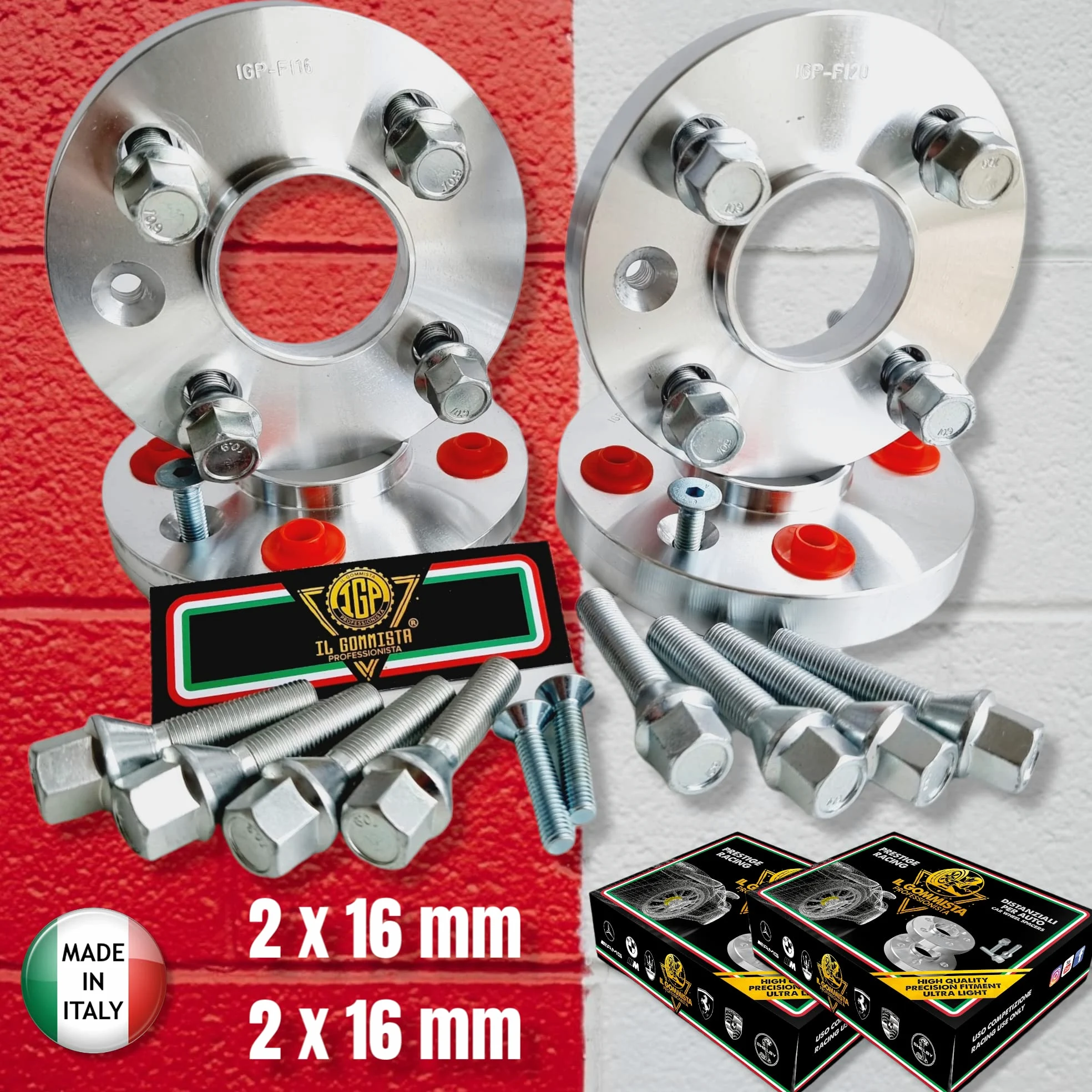 IGP 4 DISTANZIALI 16+16 mm 4 x 98 mozzo 58.1 + 16 BULLONI compatibili con ALFA ROMEO MITO type 955 dal 2008 in poi *OK AUTO RUOTA CERCHI IN LEGA