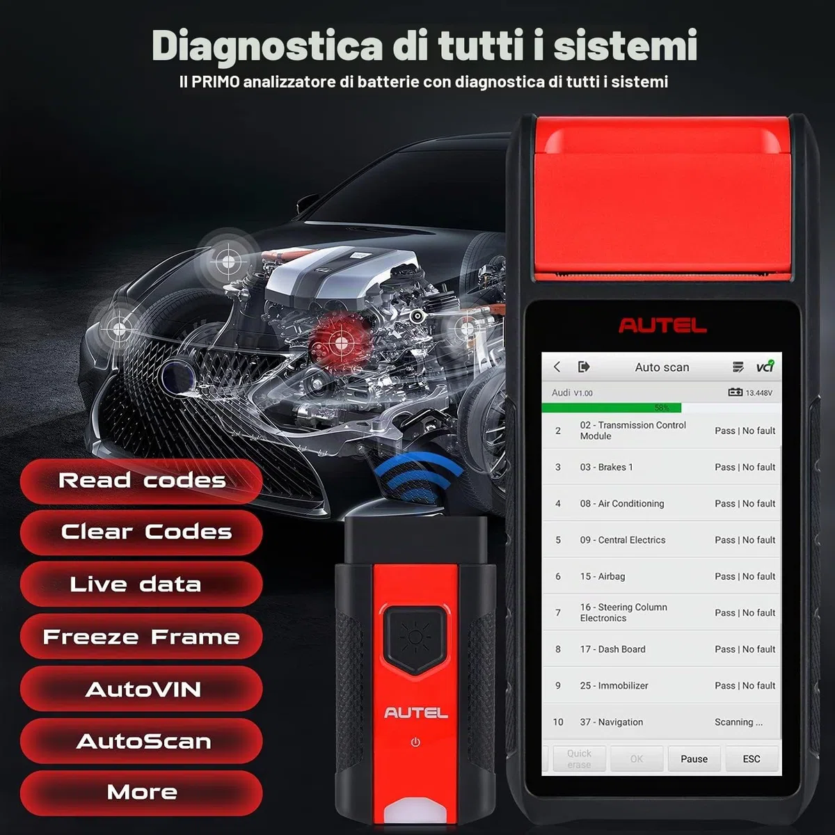 Autel MaxiBAS BT608 (E) Tester Batteria Auto, 2026 in su di BT508/BT506, Conduttanza Adattiva (Valore 1000+), Test Carica Avviamento come BT609, Reset Batteria, Sistemi Completi MK808S/MX808S