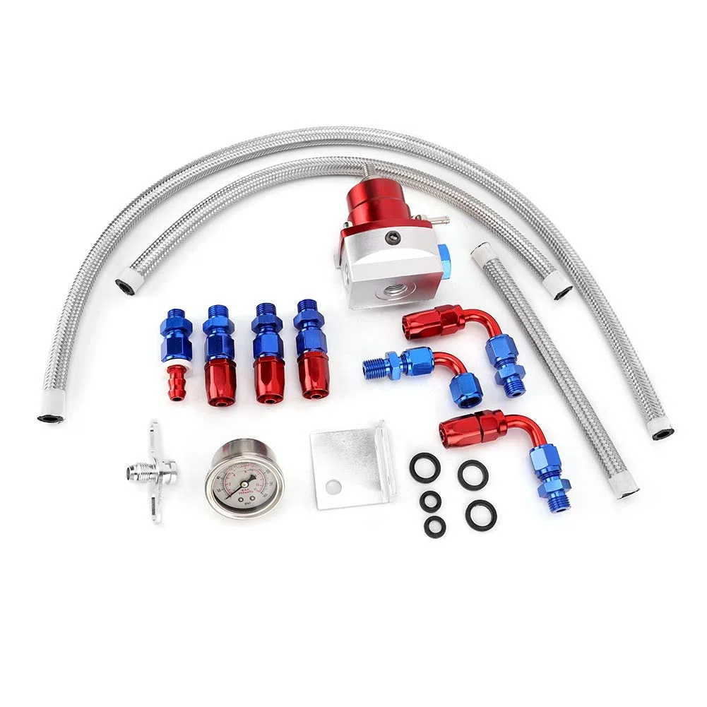 Raccordi terminali per tubi flessibili- Kit regolatore pressione olio regolabile in lega di alluminio universale 160psi calibro AN 6 Lato estremità(Nastro e rosso)