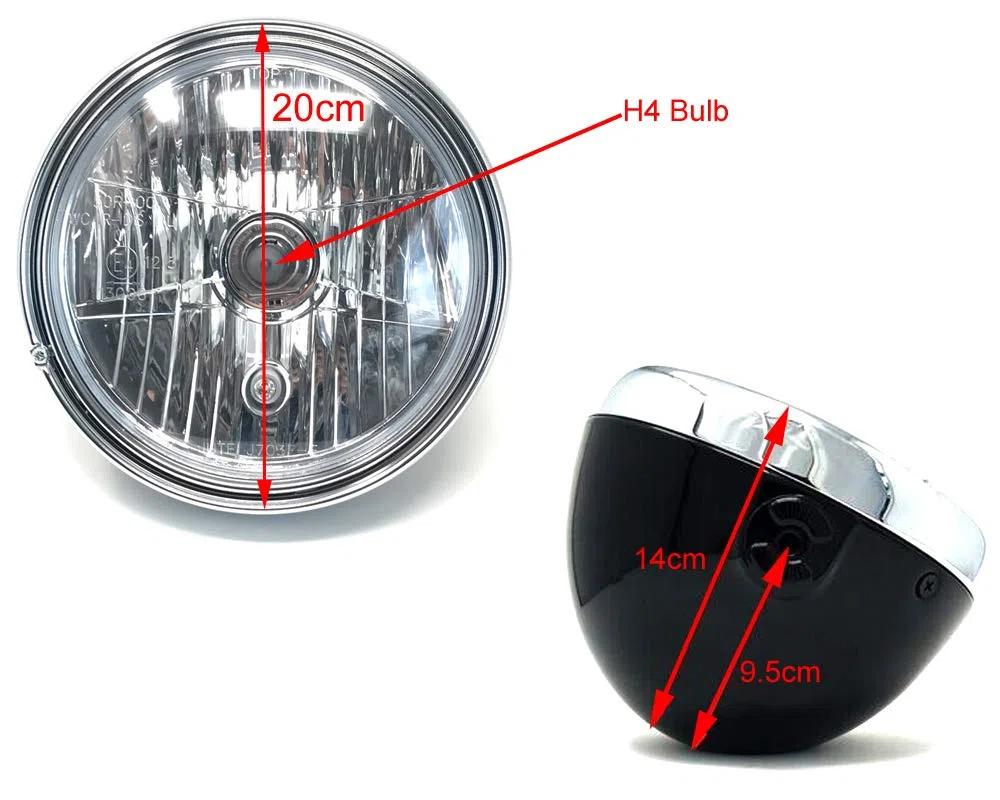 Alchemy Parts Moto 8" Pollici Faro 12V 55W Acciaio Nero Classic Retrò Vecchia Scuola Stile
