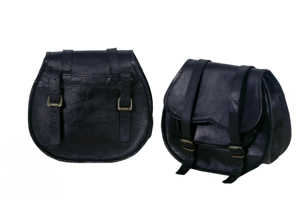 American Blue Borse da sella per moto, tasca laterale per bicicletta, borsa per attrezzi in pelle (2 tasche) (nero)