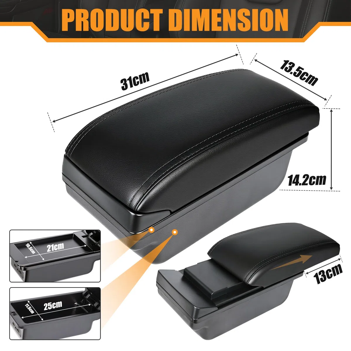 Bracciolo Centrale per Opel Corsa E 2014-2018, Doppio Scomparto, Pelle Nera, Facile da Installare, Accessorio Auto Personalizzato
