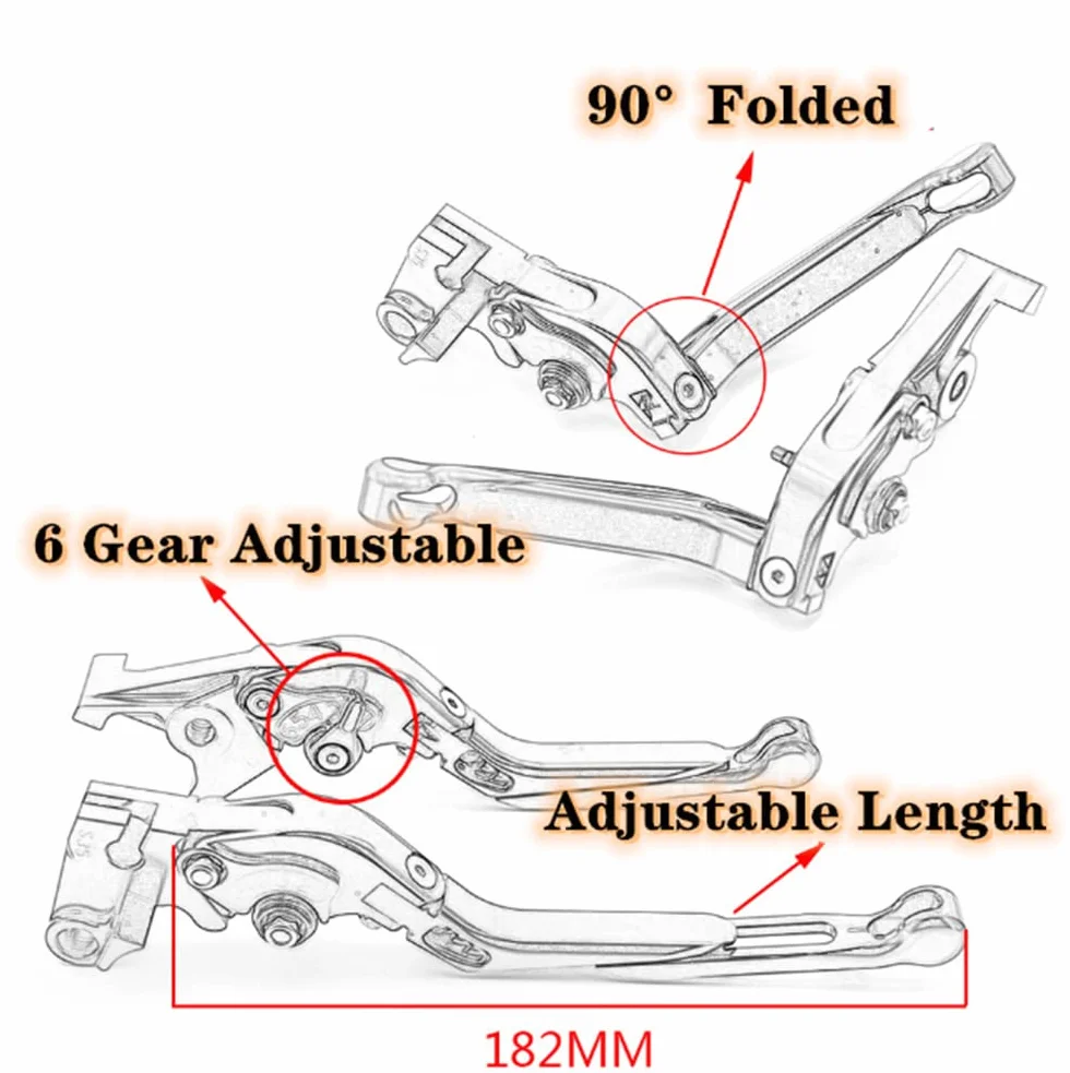 ESPEEDMTC per Ducati Streetfighter V4/ S/Streetfighter 848/1098/ S Modificato di CNC In Lega di alluminio 6 stadi Lunghezza Regolabile Pieghevole Leva di Frizione del Freno (Rosso)