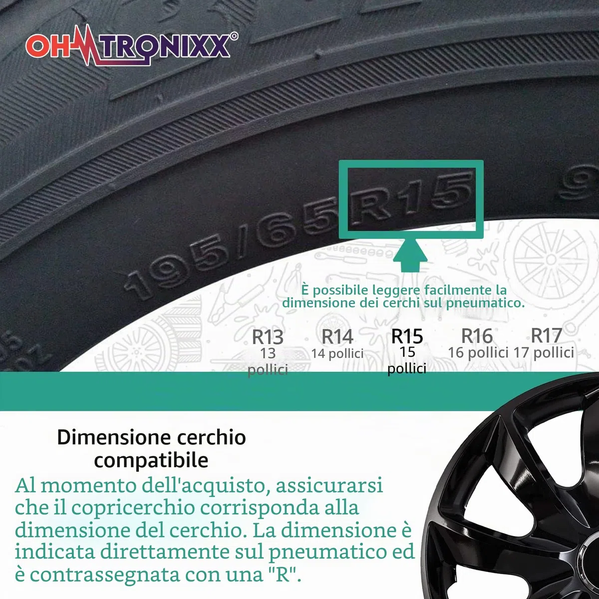Copricerchi STIG nero, 17 pollici, set da 4 pezzi