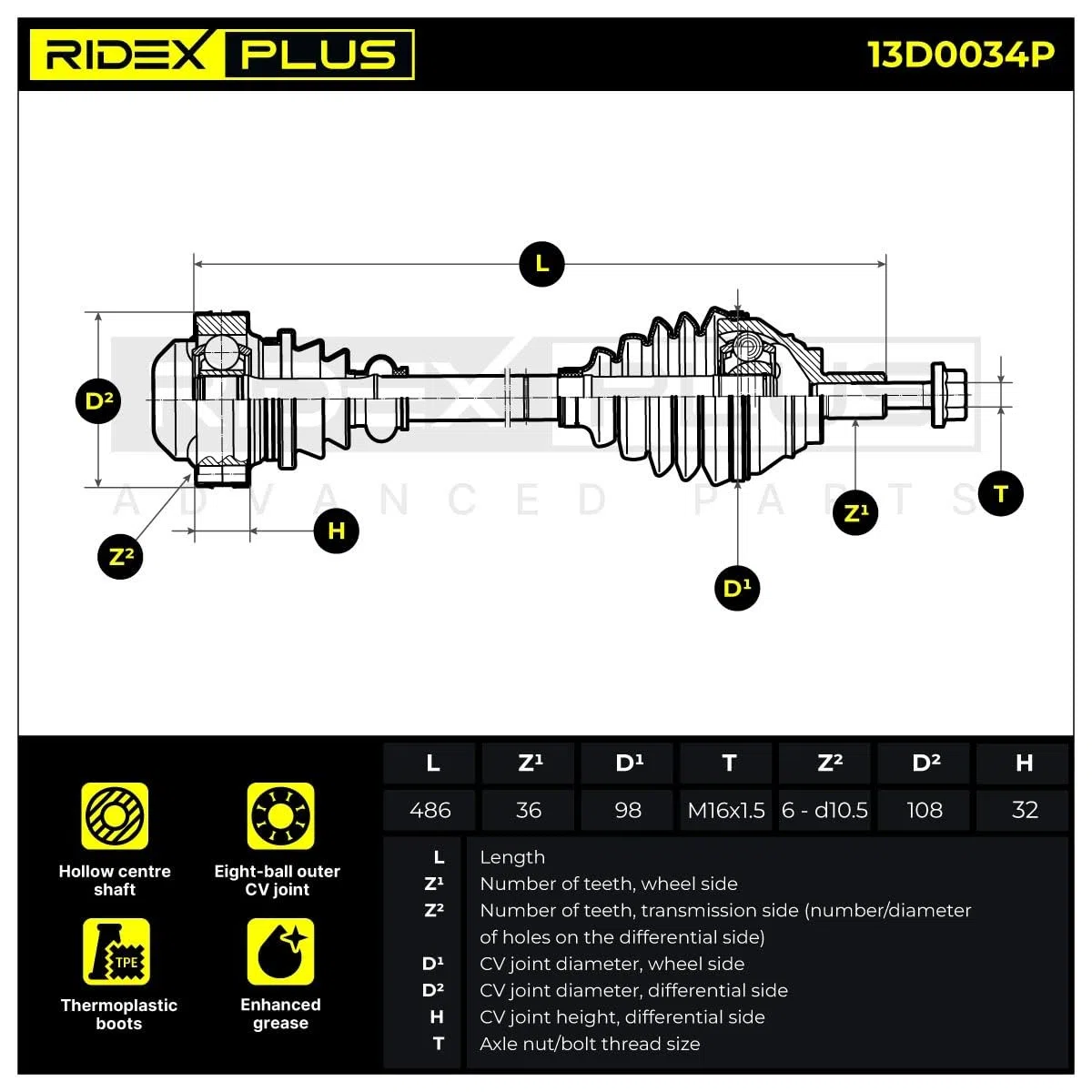 RIDEX PLUS 13D0034P Semiasse Anteriore Sinistra Anteriore Destra Compatibilità con VW Golf VII Hatchback 5G1, BQ1, BE1, BE2