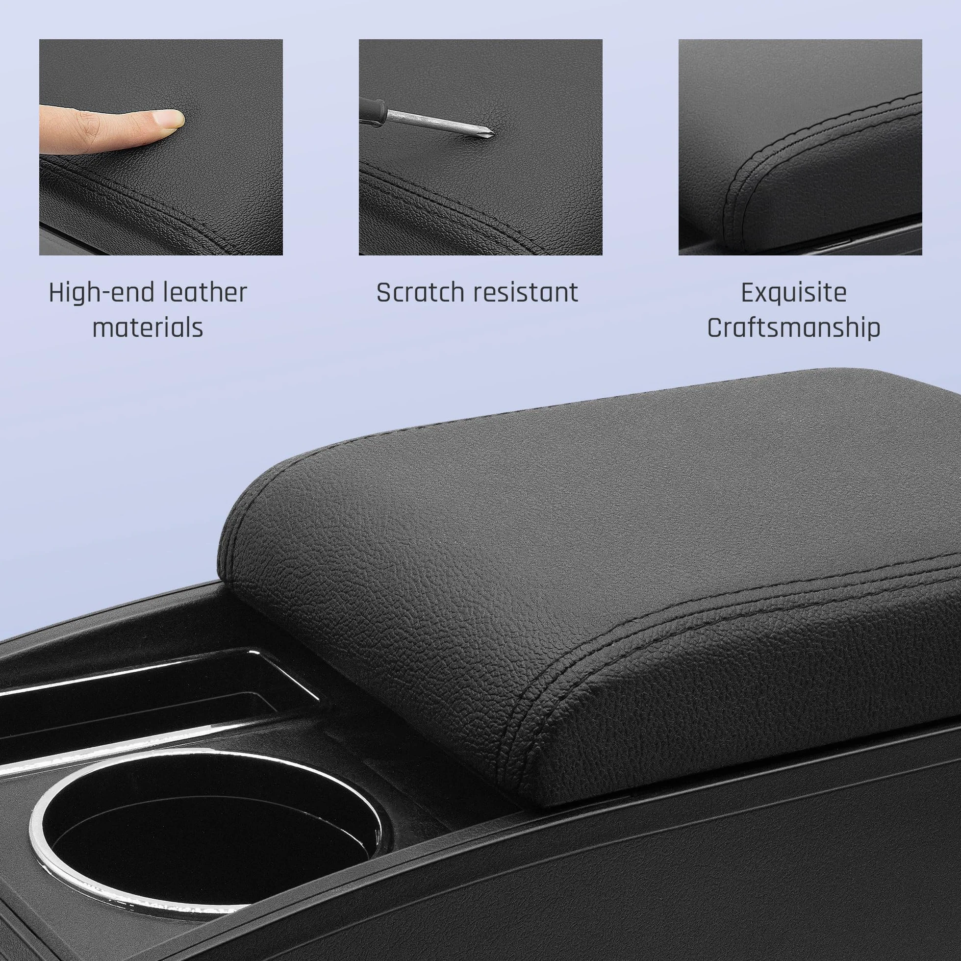 Bracciolo per Auto per Hyundai i10 2007-2019 Console Centrale Dell'auto Doppio Strato di Spazio con Portabicchieri Facile da Montare Pelle Confortevole e Resistente Nero (Linea Nera)