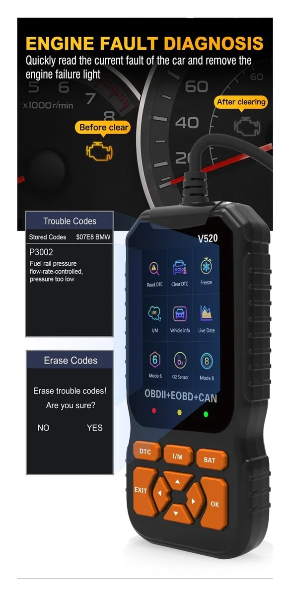 V520 OBD2 Scanner Professionale Motore Auto Automotive DTC Ricerca Lettore Codici Strumento Diagnostico Auto