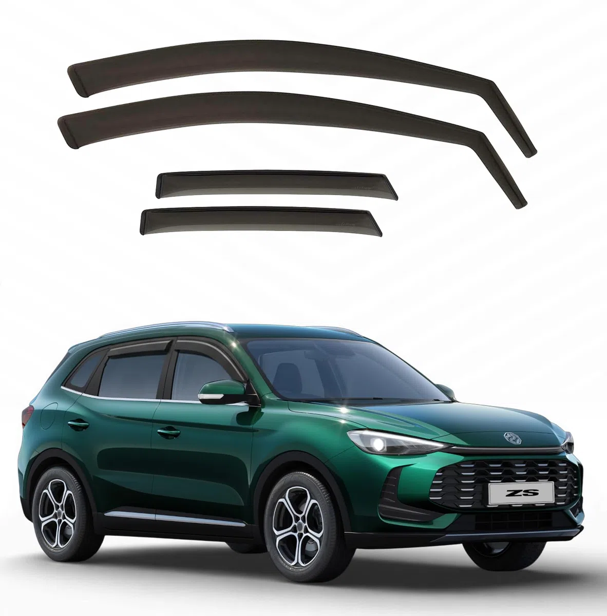 Deflettori compatibili MG ZS | 2025 in poi - Vetro acrilico resistente - Derivabrisas anteriore e posteriore fumé per finestrini - Installazione interna - 4 unità