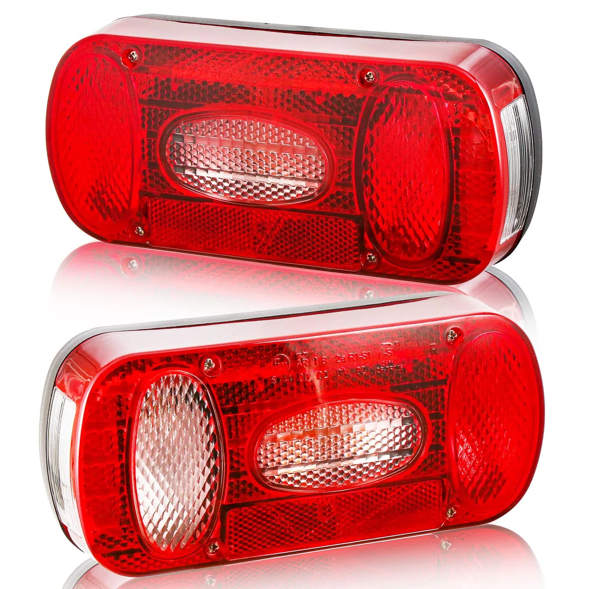 Kit Luci Posteriori per Rimorchio 12v,E4 7Funzioni 2pcs Alogene Fanale Posteriori Rimorchio, Fanali Posteriori 12v con Fendinebbia Luce di Retromarcia Impermeabile Caravan Lampa per Furgoni