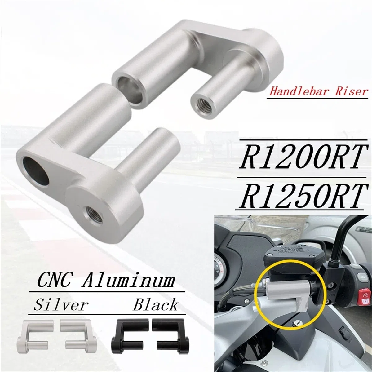 riser manubrio moto Per BMW R1200RT R1200 RT R1250RT R1250 RT 2014 2015 2016 2017 2018 2019 Moto 1.625 "Kit riser manubrio regolabile rialzo manubrio moto (Color : 2-Silver)