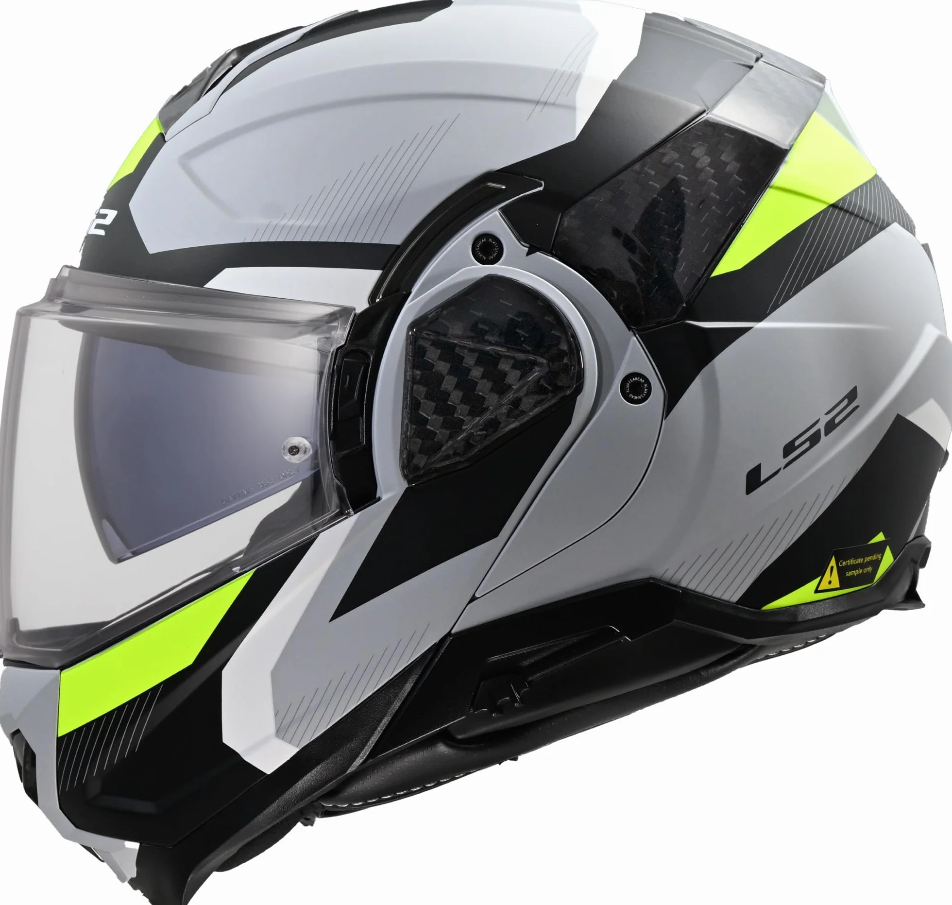 LS2, Casco Moto Modulare ADVANT II TRIPLE Light Grey H-V Yellow, XL