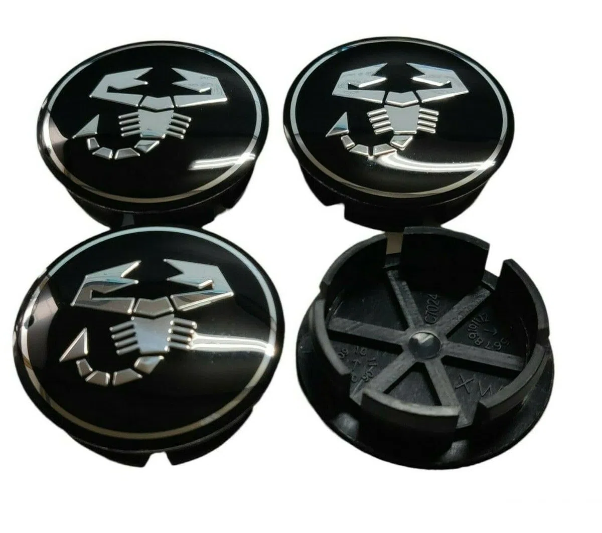 Set 4 Tappi Coprimozzo Copri Mozzo con Scorpione Diametro 50 mm Compatibili per ABARTH Cerchi Esseesse Coppe Coppette per Cerchi in Lega Nero ABS + Metallo