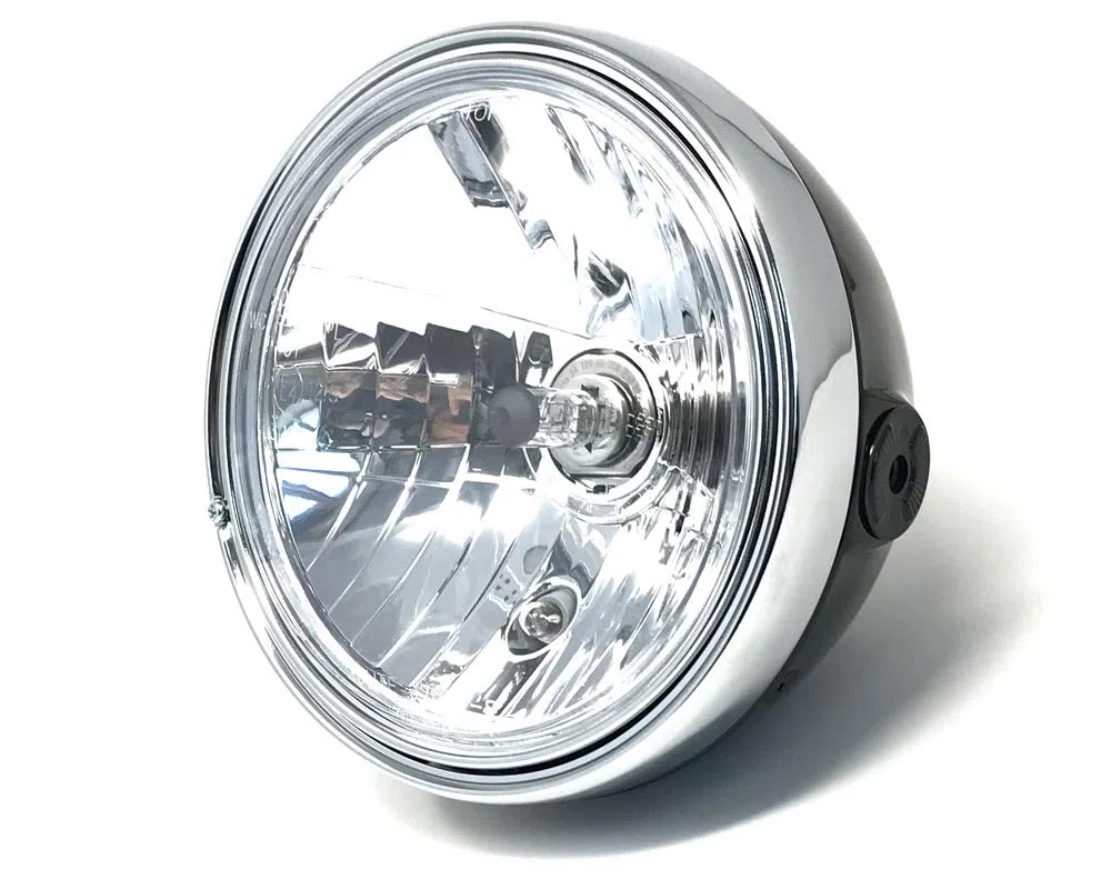Alchemy Parts Moto 8" Pollici Faro 12V 55W Acciaio Nero Classic Retrò Vecchia Scuola Stile