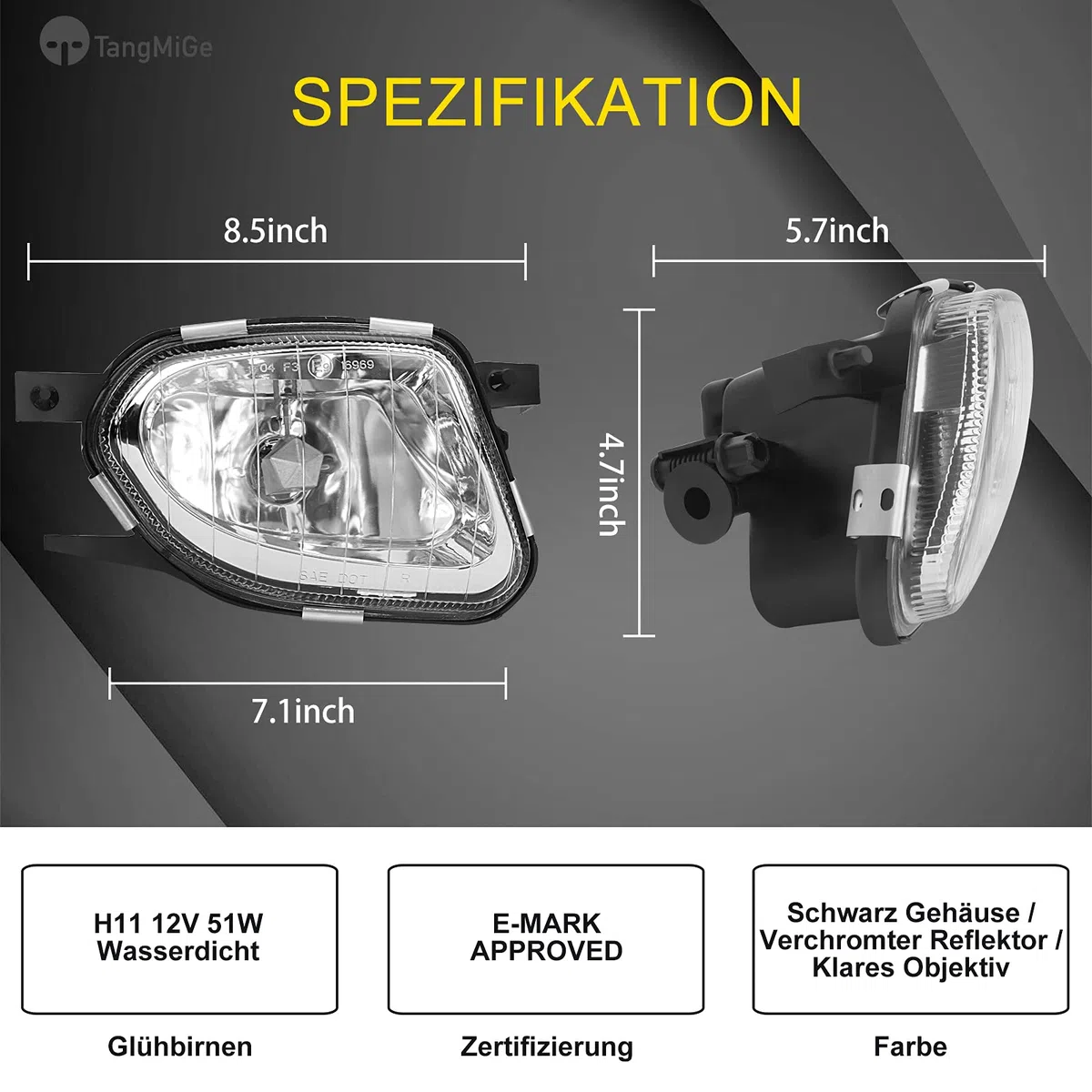 TangMiGe Fendinebbia compatibile con Mercedes Benz Classe E (W211/S211) 03/2002-05/2004, Sprinter (906) 06/2006-12/2006(standard item), Sprinter (906) 01/2007-08/2013, 1 Paio (Chiaro)