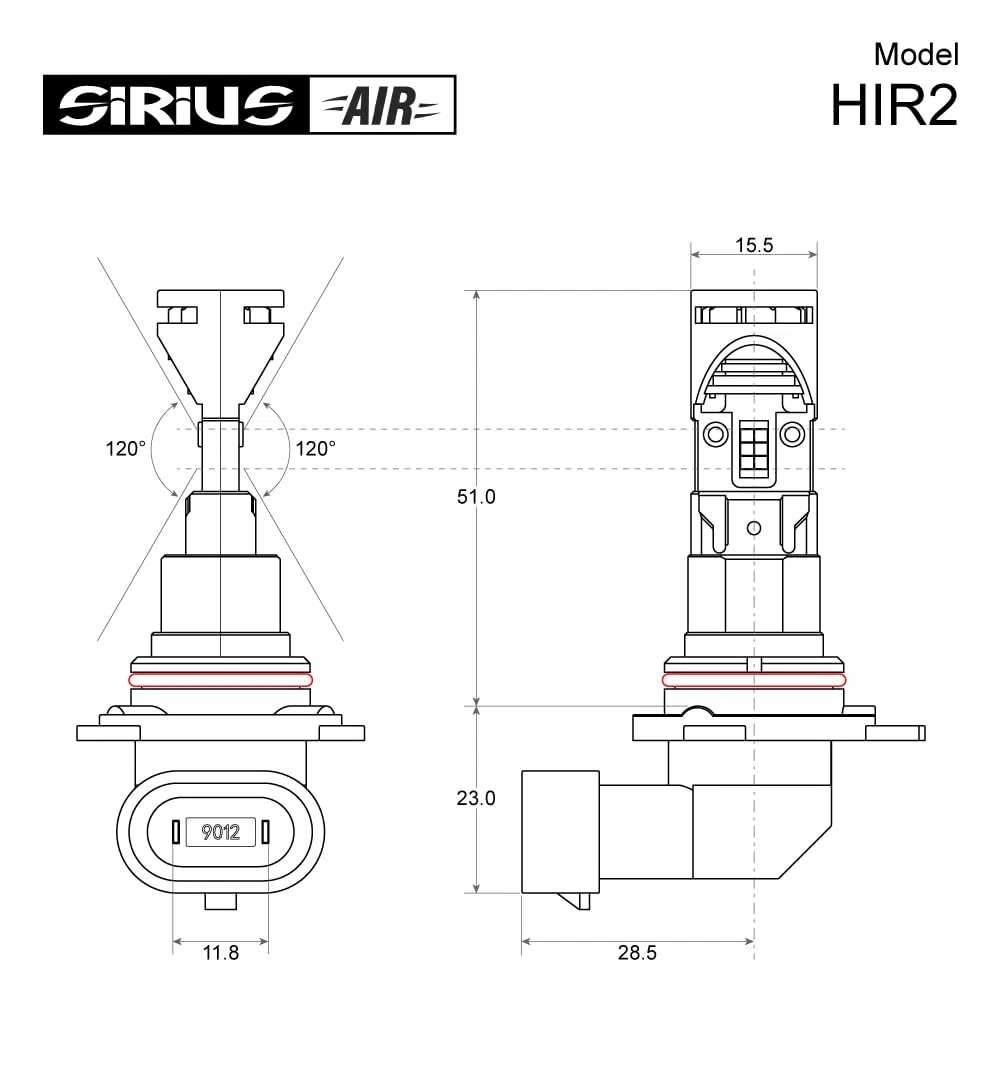 Sirius AIR LED HIR2 – Kit 2 Lampade Auto 12V 6500K, 2540 Lumens, Ventola Superiore Anti-Polvere, Raffreddamento Diretto Chip, Dimensioni Compatte, Attacco PX22d, ECE R37